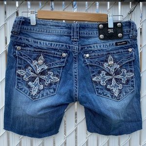 Miss Me Rhinestone Low Rise Denim Shorts 29 Y2K